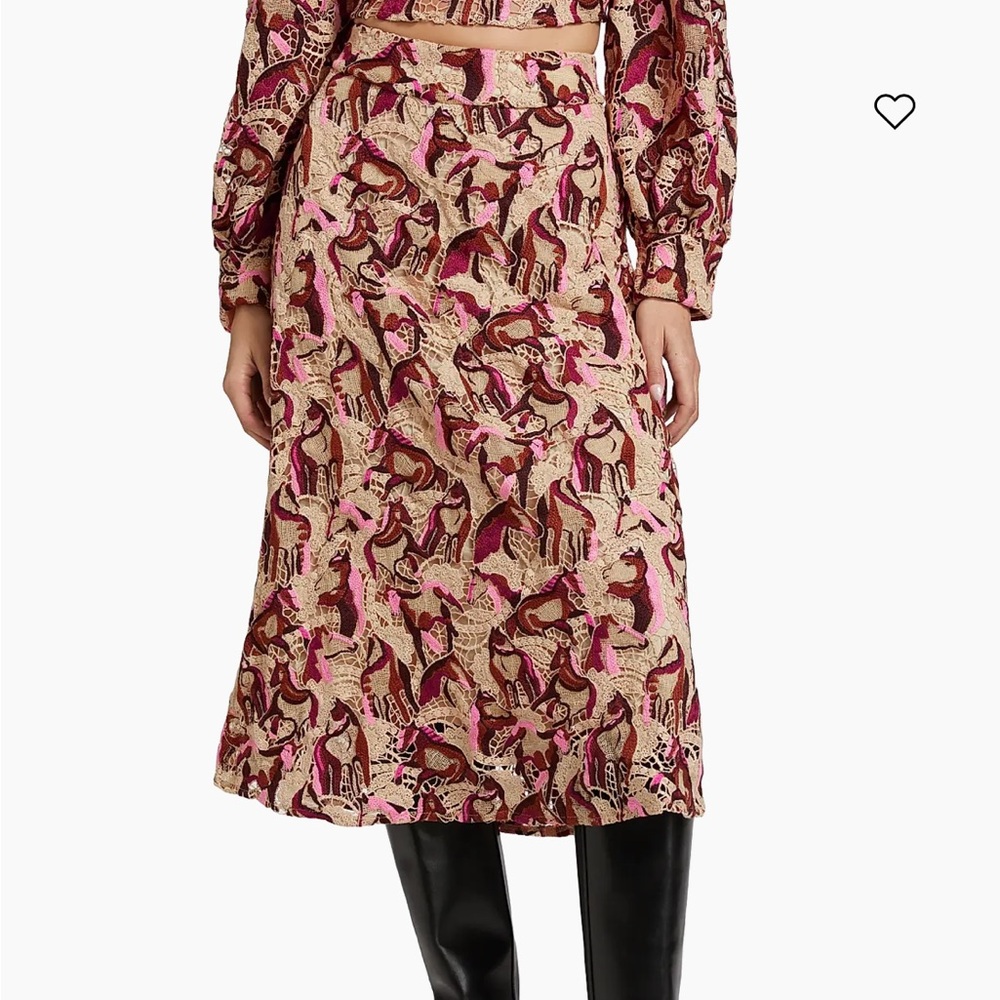 FARM Rio Vibrant Pink and Brown Midi Skirt